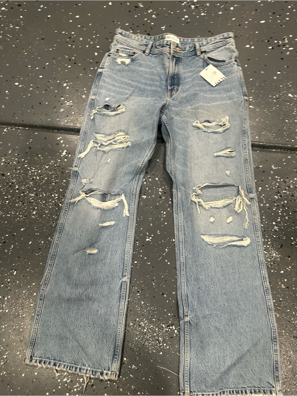 Zara Light Blue Distressed Straight-Leg Jeans